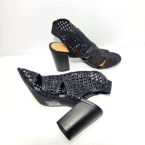 LC Lauren Conrad Women's Morganite Black Fishnet Design Heel Sandals Size 8M
